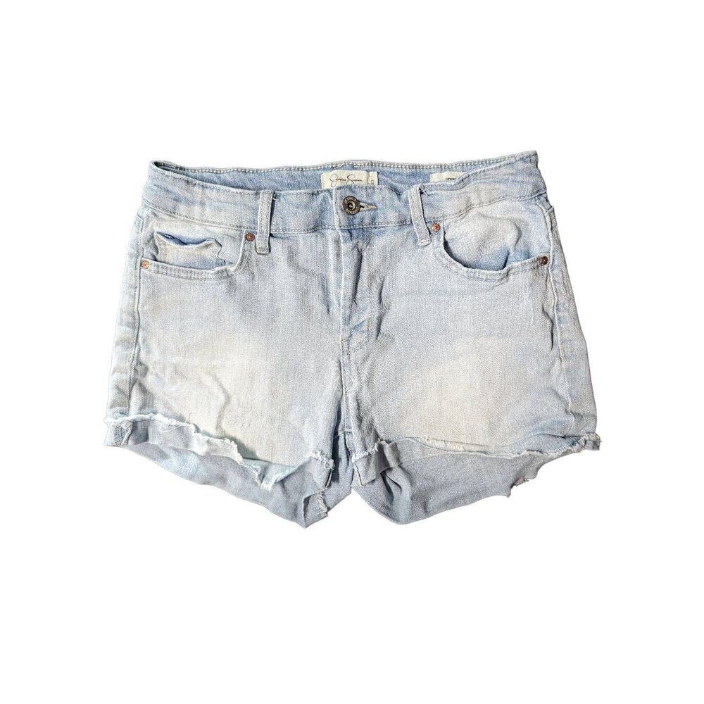 Jessica Simpson Forever Rolled Midi Jean Shorts Blue Denim Stretch SIZE 29